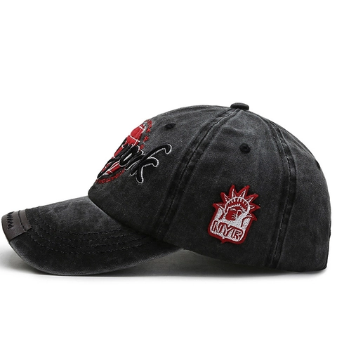 Casquette De Baseball Brodée New York En Coton Lavé Chapeau De Soleil Rétro Avec Bord En Cuir Pour Hommes Femmes