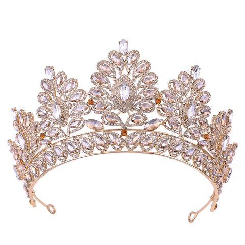 Barock Braut Krone Tiara Legierung Strass Kristall Luxus Hochzeit Party Kopfschmuck Für Frauen Elegant