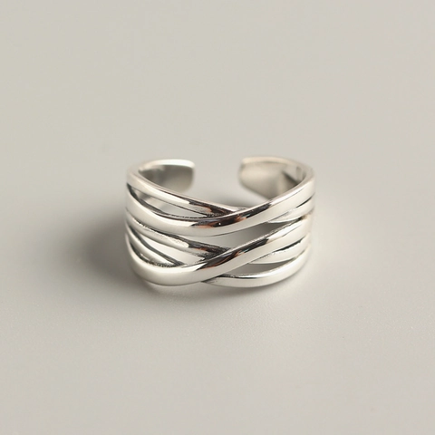 925 Sterling Silber Ring Vintage Gewebt Mehrschichtig Linienwicklung Verstellbar Offen Fingerband Schmuck Für Damen