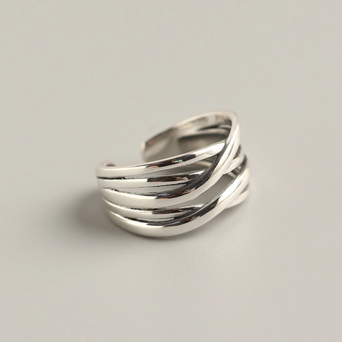 925 Sterling Silber Ring Vintage Gewebt Mehrschichtig Linienwicklung Verstellbar Offen Fingerband Schmuck Für Damen