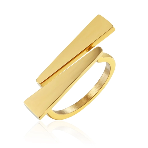 Minimalist Geometric Triangle Ring Stainless Steel Layered Parallel Cross Polished Modern Jewelry For Men Women