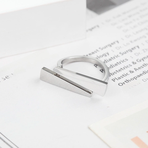 Minimalist Geometric Triangle Ring Stainless Steel Layered Parallel Cross Polished Modern Jewelry For Men Women