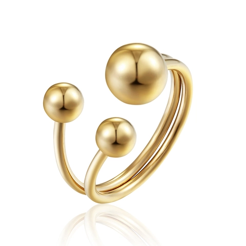 Bague Ouverte En Acier Inoxydable Minimaliste Pour Femmes Géométrique Double Ligne Perles Polies Bijou Réglable