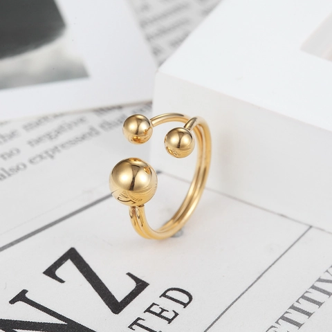 Bague Ouverte En Acier Inoxydable Minimaliste Pour Femmes Géométrique Double Ligne Perles Polies Bijou Réglable