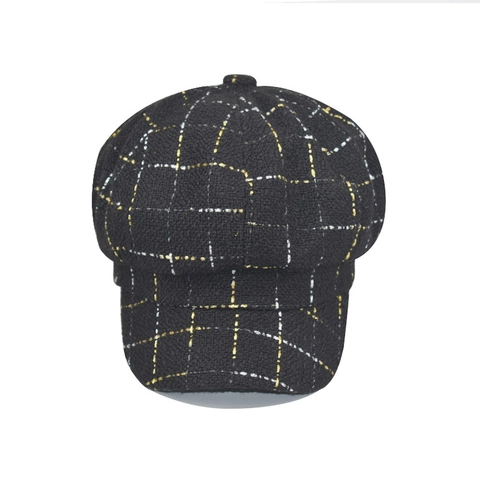 Cappello Da Strillone Donna Tweed A Quadri Berretto Ottagonale Stile Britannico Retro Chic Autunno Inverno Regolabile