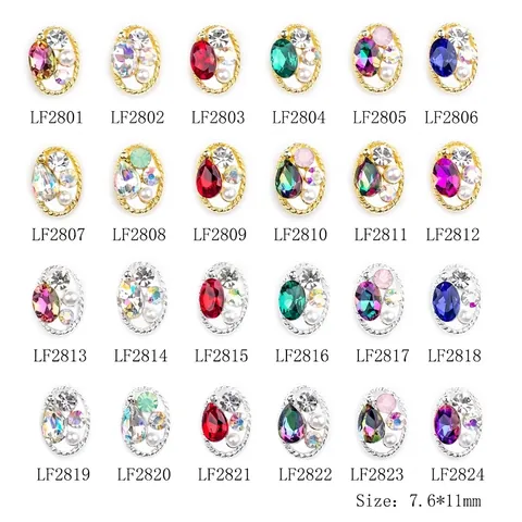 Oval Nail Art Charms Alloy Rhinestone Artificial Pearl 3D Hollow Twisted Border For Professional Manicure Salon Luxury Decor
