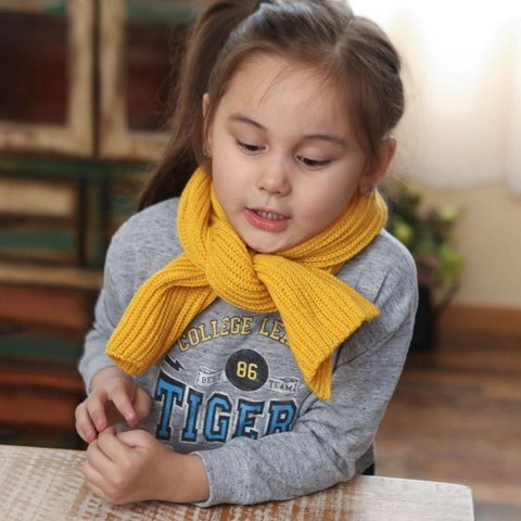 Winter Warm Knitted Scarf Ribbed Acrylic Artificial Wool Neck Warmer For Kids Adults Casual Solid Color Outdoor Fashion Scarf