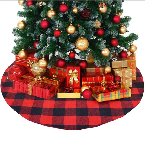 Christmas Tree Skirt Red Black Buffalo Plaid Check Cloth Ruffle Edge Round Ornament Home Holiday Party Decor