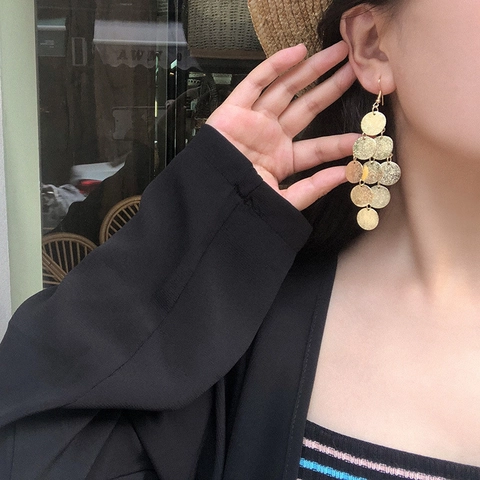 Long Dangle Earrings Multi-Layer Tassel Leaf Petal Geometric Alloy Metal Iron Earring Post Boho Vintage Style Women