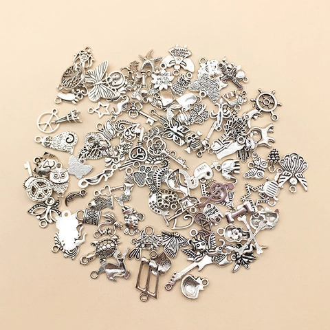 DIY Jewelry Charms Alloy Vintage Tibetan Silver Mixed Styles Animal Heart Key Pendant Findings For Handmade Craft