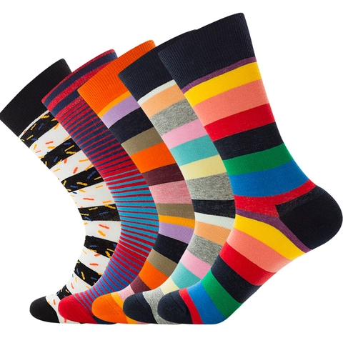 Bunte Gestreifte Crew Socken Baumwollmischung Hip Hop Punktmuster Neuheit Farbverlauf Trendy Streetwear Für Männer Frauen