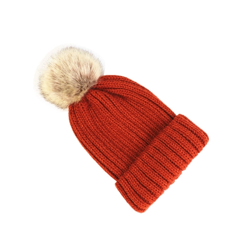 Women Kids Winter Warm Knit Beanie Hat With Artificial Fur Pom Pom Thick Crochet Skull Cap Parent-Child Solid Color Outdoor Headwear