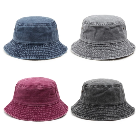 Cappello da Pescatore in Denim di Cotone Lavato Cappello a Bacino Vintage Distressed Protezione Solare Pieghevole per Uomo Donna