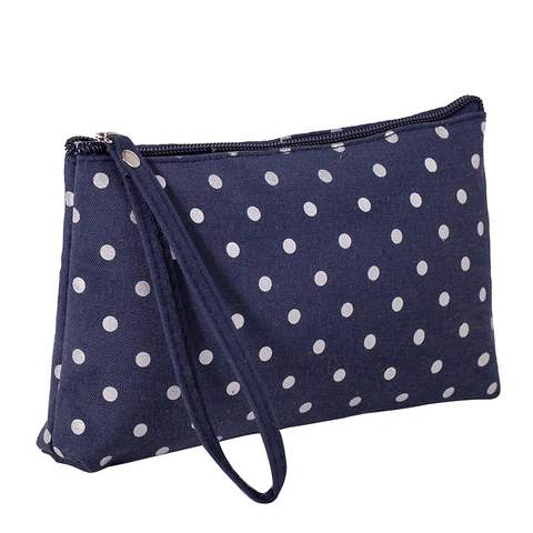 Borsa Trucco A Pois In Tela Beauty Case Con Cinturino Da Polso Chiusura A Zip Organizzatore Cosmetico Portatile