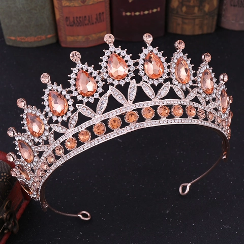 Corona Da Sposa Barocca Di Lusso Lega Strass Cristallo Goccia D'acqua Pietρε Colorate Copricapo Matrimonio Festa Donne