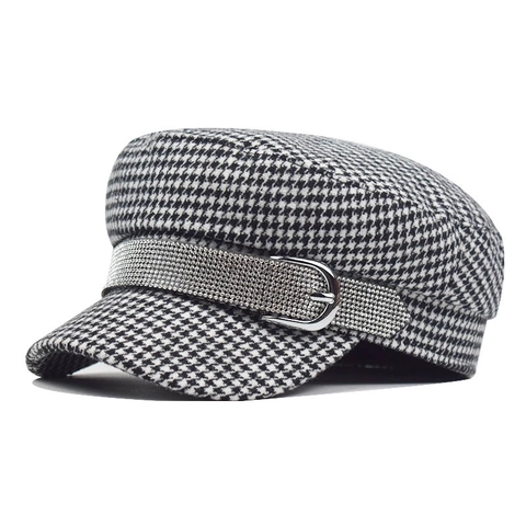 Cappello Newsboy Vintage Pied De Poule Per Donna Berretto Baker Boy Invernale Caldo Con Fascia Strass E Fibbia Metallo