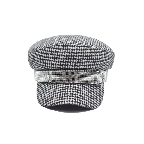 Cappello Newsboy Vintage Pied De Poule Per Donna Berretto Baker Boy Invernale Caldo Con Fascia Strass E Fibbia Metallo
