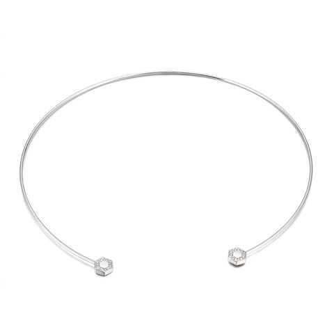 Collana Girocollo Aperta In Acciaio Inossidabile 316L Estremità Esagonali Geometriche Zirconia Donna