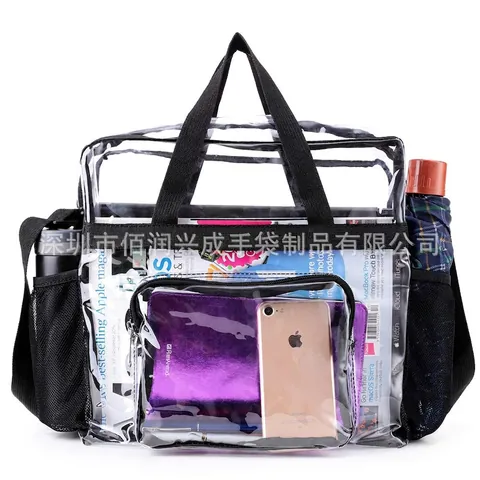 Clear Tote Bag Stadium Approved PVC Waterproof Large Capacity Handbag With Adjustable Shoulder Strap For Sports Work Travel