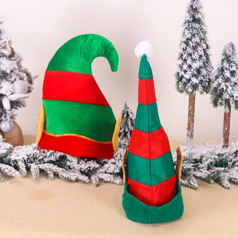 Kerst Elfenmuts Gestreept Feestelijke Kostuummuts Voor Volwassenen Kinderen Met Elfenoren Pom Pom Cartoon Kerstmis Mutsen