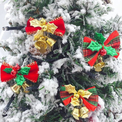 Lazos De Navidad Con Campanas Mini Cuadros Terciopelo Adornos Colgantes Para Árbol Guirnalda Regalo