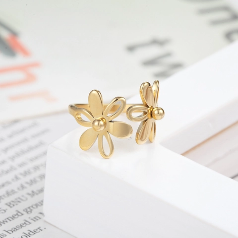 Edelstahl Sonnenblume Offener Ring Für Damen Verstellbar Schick Minimalistisch Metall Finger Schmuck Zubehör Für Den Alltag