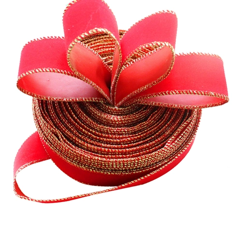 Nastro di Velluto Rosso Natalizio con Bordo Dorato per Decorazione Albero di Natale Confezioni Regalo Matrimonio Festa Casa