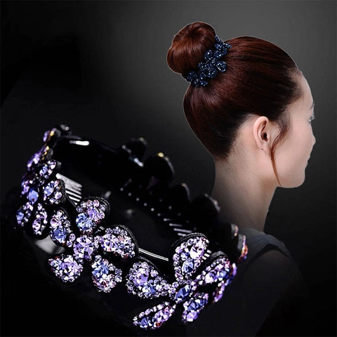 Rhinestone Flower Bun Maker Hair Clip Elegant Korean Style Hair Styling Accessory For Women Nest Shape Headwear