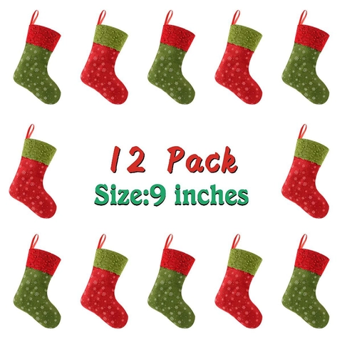 Christmas Stockings Fabric Hanging Tree Ornaments Holiday Decoration Snowflake Pattern Festive Gift Bags Classic Red Green