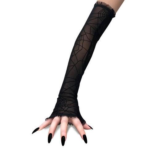 Spinnennetz Halloween Netz Fingerlose Handschuhe Gotisch Lange Cosplay Party Handschuhe Für Damen Dunkler Stil Accessoires