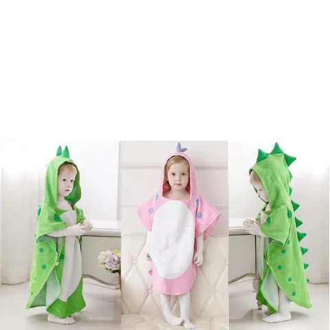 Kinder Kapuzen Badetuch Umhang Baumwolle Saugfähig Cartoon Dinosaurier Einhorn Tier Poncho Bademantel Für Kleinkinder