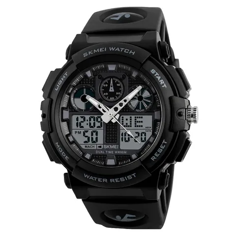 Men Sport Watch Dual Display Analog Digital Waterproof Outdoor Chronograph Backlight Calendar Alarm PU Strap PC Case