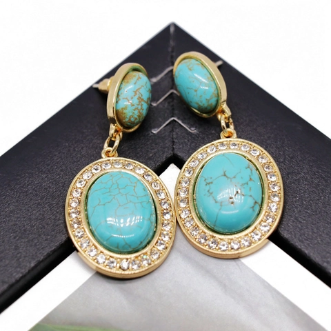 Orecchini Pendenti Boho Lega Turchese Strass Nappa Lunga Cavo Vintage Gioielli Etnici Per Donne
