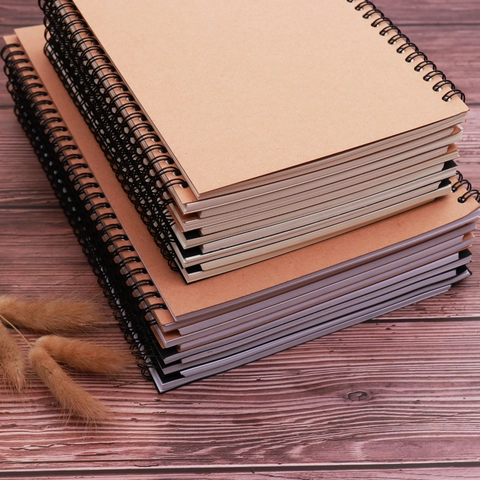 Taccuino A Spirale Retro Carta Kraft Rigato Minimalista Copertina Nera Ufficio Scuola Diario Bloc-notes