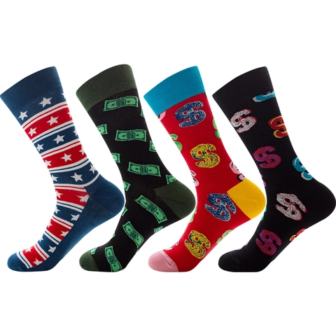 Chaussettes Crew Originales En Mélange De Coton Motif Signe Dollar Étoile Rayures Bas Décontractés Mi-tube Pour Hommes Femmes