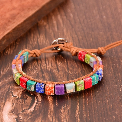Bohemian Wrap Bracelet Natural Emperor Stone Amazonite Lapis Lazuli Genuine Leather Handmade Yoga Ethnic Flower Buckle