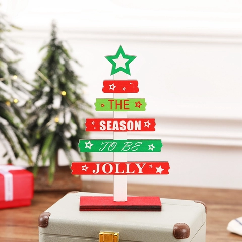 Decorazione Da Scrivania Albero Di Natale In Legno DIY Ornamento Da Tavolo Con Scritte Festive E Punta A Stella