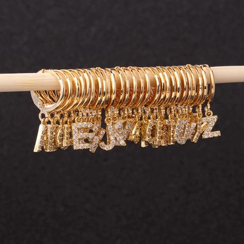 Orecchini A Cerchio Per Cartilagine Lettera Iniziale Zirconi Chiari Intarsiati Ottone Gioielli Piercing Moda