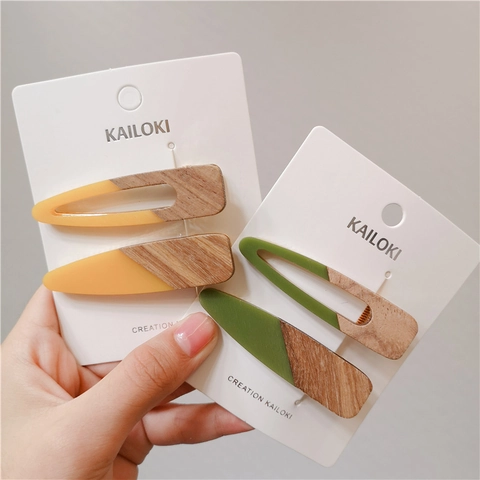 Geometrische Patchwork Haarklammern Holz Harz Dreieck Rechteck Entenschnabel Clips Bonbonfarben Haarschmuck Damen