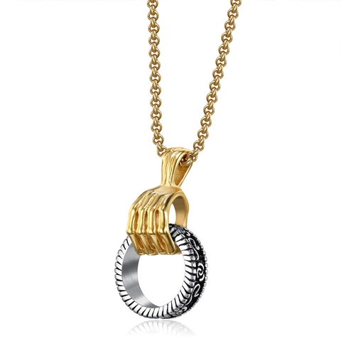 Collana Con Pendente A Mano Di Scheletro Che Tiene Un Anello Acciaio Inossidabile Vintage Hip Hop Punk Gothic Halloween