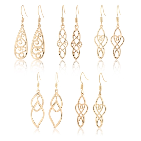 Pendientes Colgantes Vintage Nudo Celta Hueco Gota de Agua Estilo Palacio Geométrico Metal Cobre Aleación Joyería Mujer Pendientes