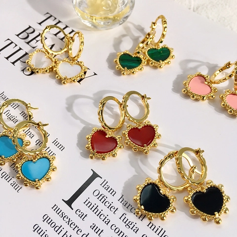 Hart Hanger Hoop Oorbellen Verguld Messing Kralen Rand Schelp Agaat Kunstparelmoer Elegante Sieraden Voor Dames