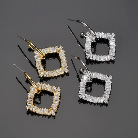 Geometrische Vierkante Holle Hangende Oorbellen Voor Dames Elegante Koperen Zirkoon Sieraden Met en Oorsteker