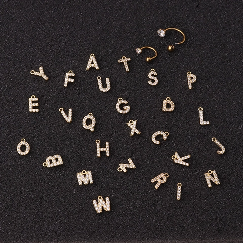Initialen Alphabet Buchstaben Anhänger Ohrknorpel Piercing Creolen Edelstahl Zirkonia Eingelegt C Form Mode Schmuck