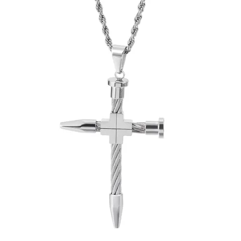 Men 316L Stainless Steel Cross Pendant Industrial Rope Texture Punk Hip Hop Jewelry Accessory