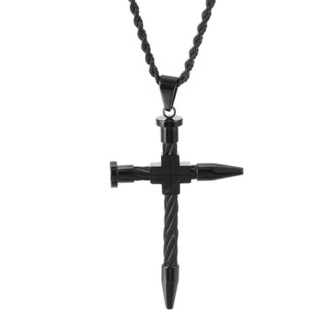 Men 316L Stainless Steel Cross Pendant Industrial Rope Texture Punk Hip Hop Jewelry Accessory