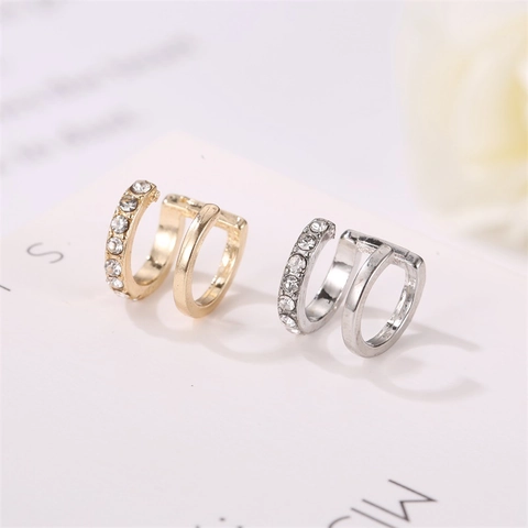 Ear Cuff A Doppio Strato Rame Strass Zircone Non Perforato Forma U Gioielli Geometrici Per Donne