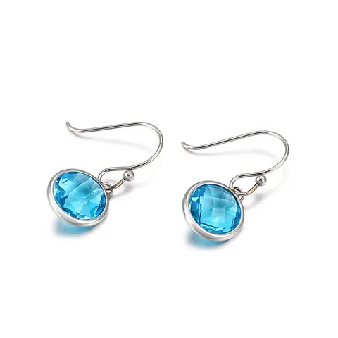 Round Faceted Crystal Dangle Earrings 316L Stainless Steel Hook Hypoallergenic Jewelry For Women Fashion Simple