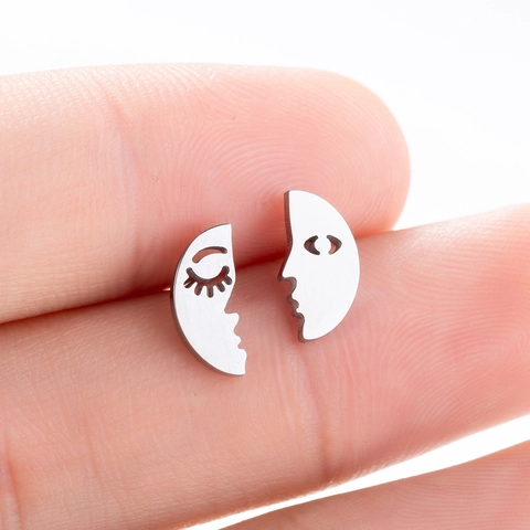 Abstract Face Stud Earrings Stainless Steel Hollow Asymmetric Minimalist Jewelry For Women