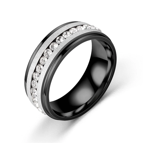 Anello Intarsiato in Acciaio Inossidabile con Strass Moda Anello a Fascia Geometrica Spazzolata per Uomo Donna Unisex Gioielli